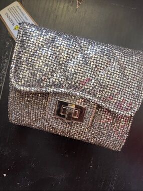 Glitter Quilted Evening Clutch - Silver